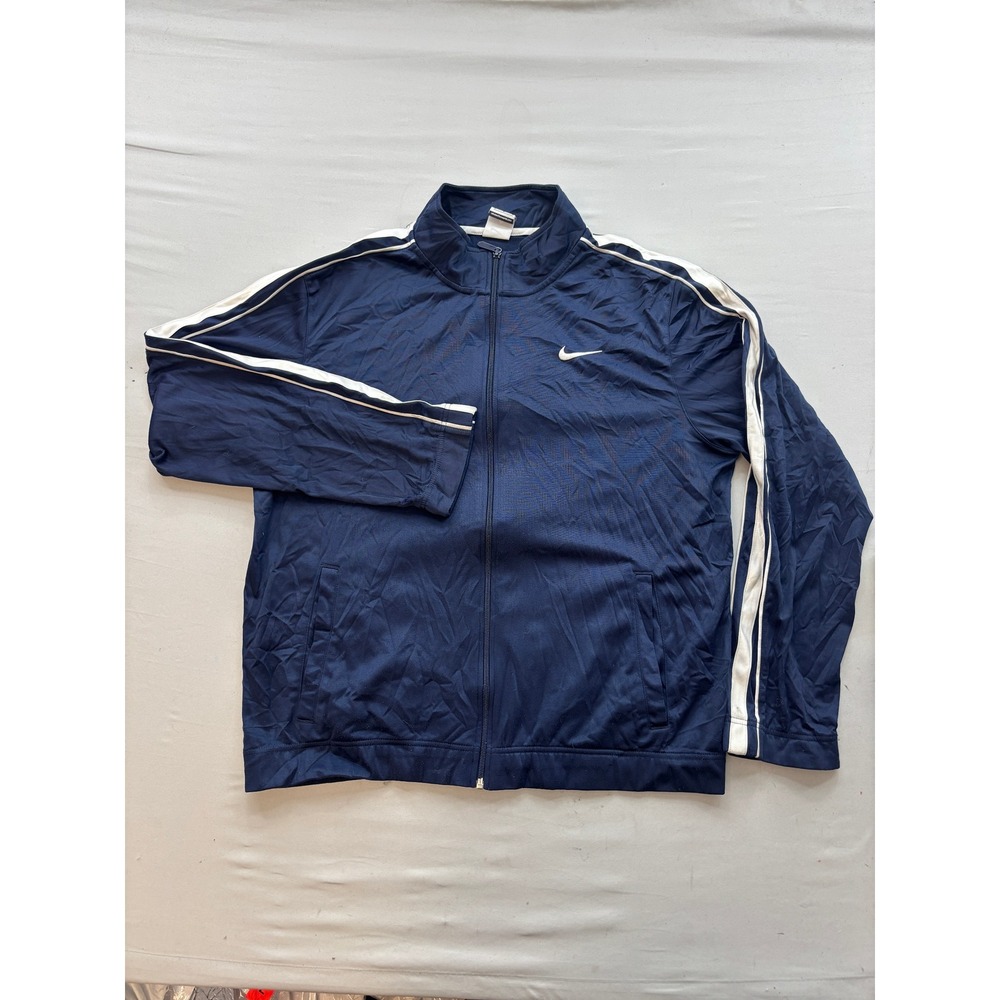 Nike Mens Track Jacket Navy Blue White Stripe Full Zip Mock Neck Medium